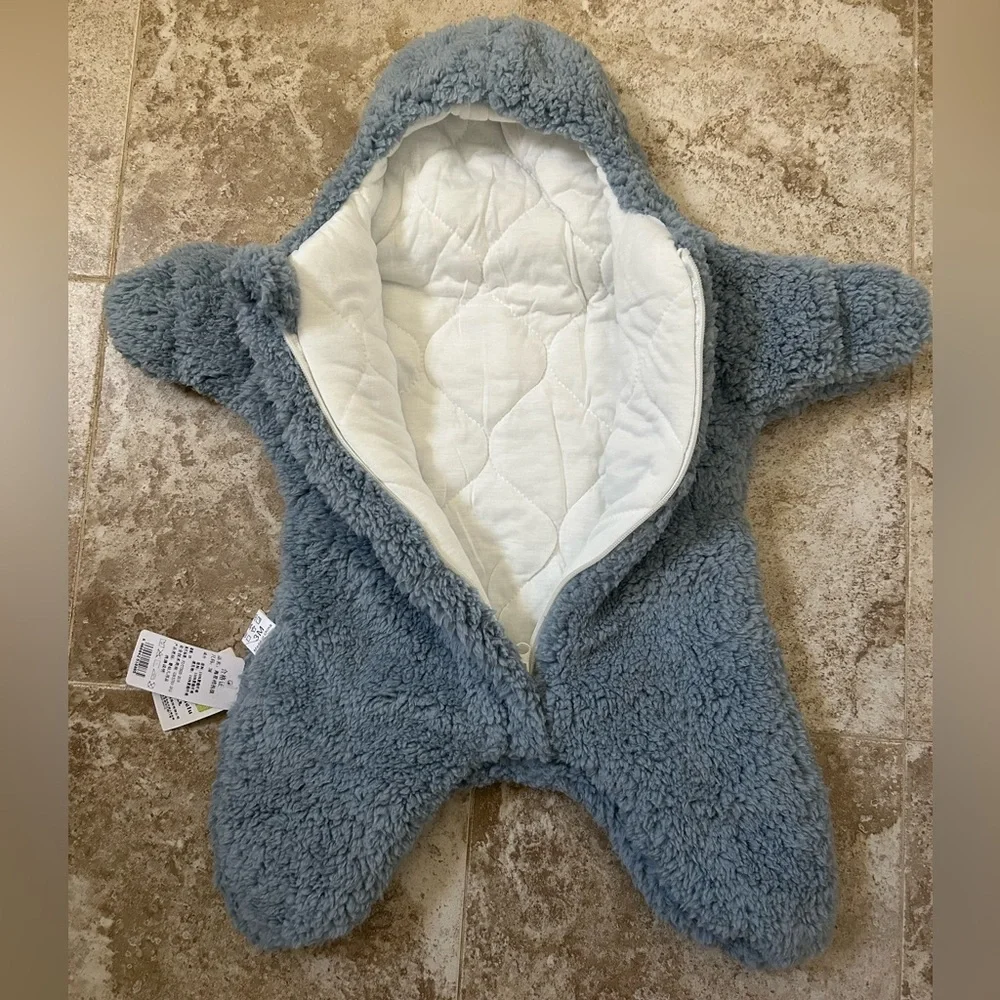 Cozy Blue Fleece Super Soft Baby Onesie Hoodie Zip Up Warm Pajamas NWT Sz 3M